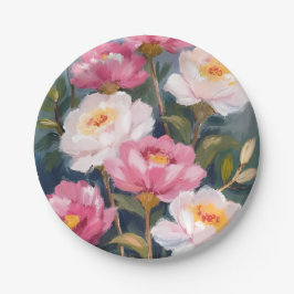 Plato De Papel Pink Peonies Flor Bouquet acuarela