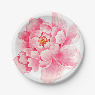 Plato De Papel Pink Peony Floral