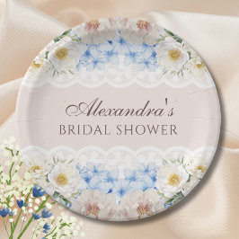 Plato De Papel Pink Peony White Blue Hydrangea Bridal Shower