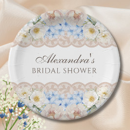 Plato De Papel Pink Peony White Blue Hydrangea Bridal Shower