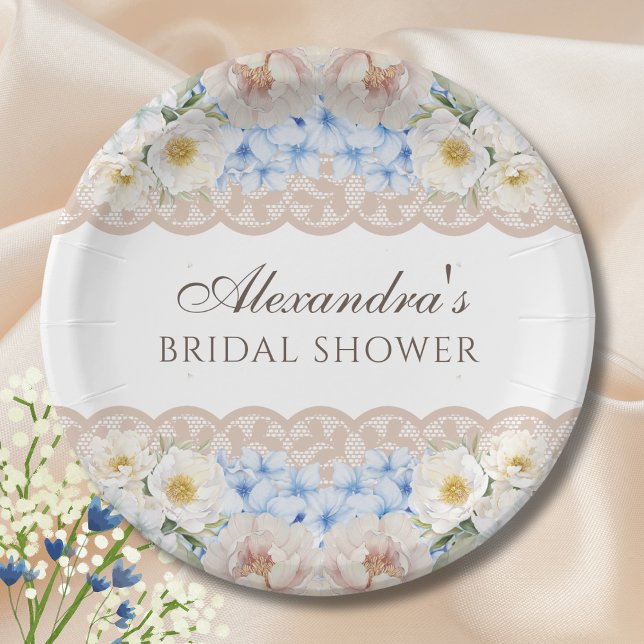 Plato De Papel Pink Peony White Blue Hydrangea Bridal Shower (Subido por el creador)