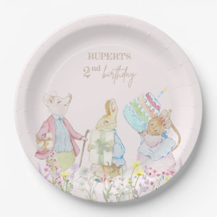 Plato De Papel Pink Peter the Rabbit Chica del primer cumpleaños
