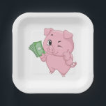 Plato De Papel Pink Pig Holding Cash Giving Thumbs Up<br><div class="desc">Serve up success at your next event with these funny rich pink pig paper plates. Each plate showcases a winking cartoon character holding a wad of money and giving a thumbs up sign, making them ideal for office parties, bank events, or financial milestone celebrations. These sturdy paper plates are perfect...</div>