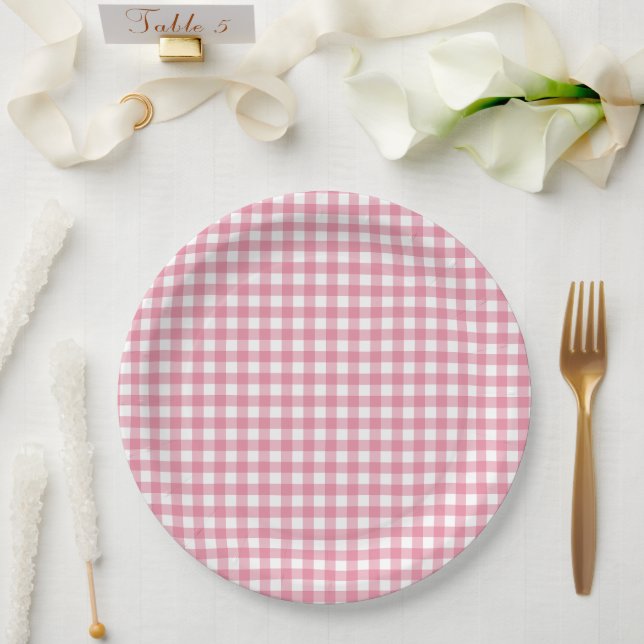 Plato De Papel Pink Plaid Gingham Baby Shower (Boda)