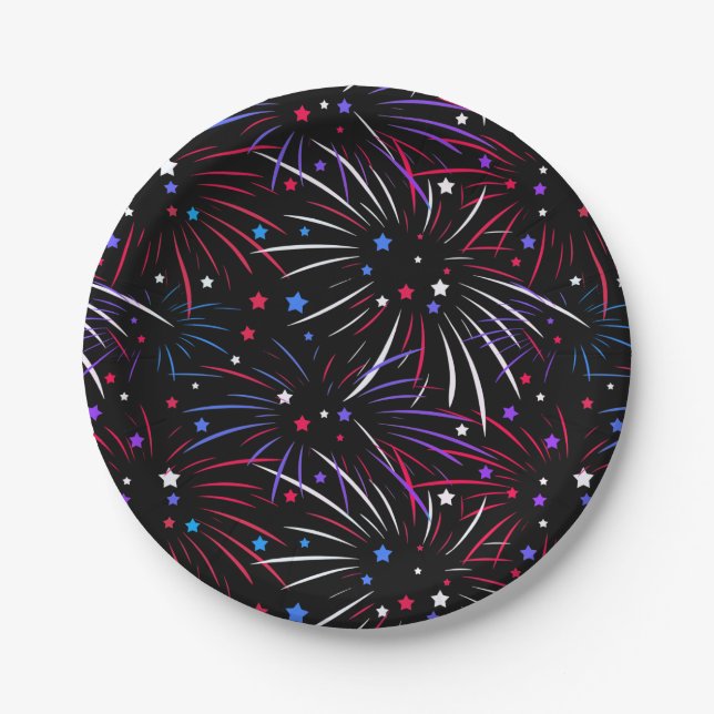 Plato De Papel Pink Purple Fireworks Black (Anverso)