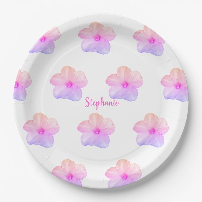 Plato De Papel Pink Purple Floral Birday Boda Bridal Shower (Anverso)