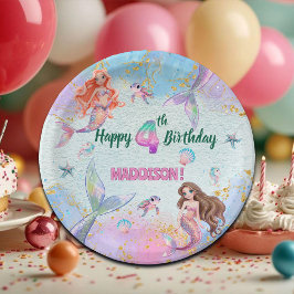 Plato De Papel Pink Purple Glitter Mermaids 4th Birthday Party