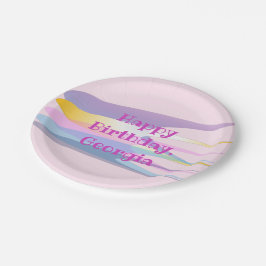 Plato De Papel Pink Purple Happy Birday Paper Plate