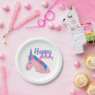 Plato De Papel Pink Purple Magse Horse Unicornio