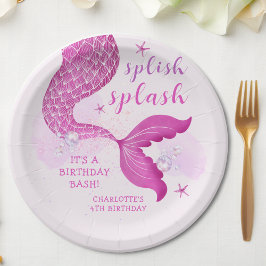Plato De Papel Pink Purple Mermaid Tail Birthday 