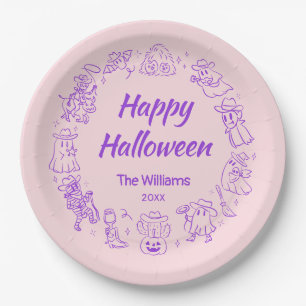 Plato De Papel Pink Purple Quirky Hand Drake Happy Halloween