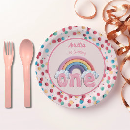 Plato De Papel Pink Rainbow Turning One First Birthday