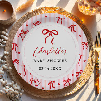 Plato De Papel Pink Red Coquette Bow Valentine Baby Shower