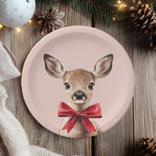 Plato De Papel Pink & Red Deer | Fiesta de cumpleaños de Woodland (Subido por el creador)