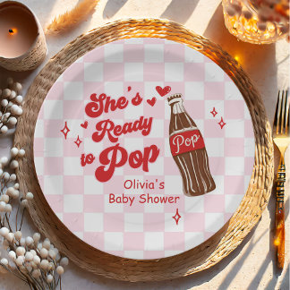 Plato De Papel Pink Red She's Ready to Pop Baby Shower