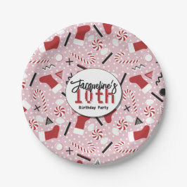 Plato De Papel Pink Retro Christmas Peppermint Birthday