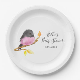 Plato De Papel Pink Robin Bird Baby Shower