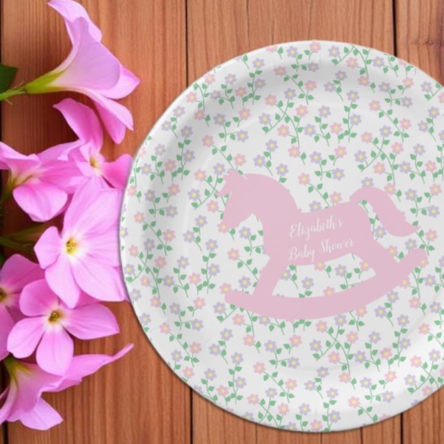 Plato De Papel Pink Rocking Horse Girl Baby Shower (Subido por el creador)