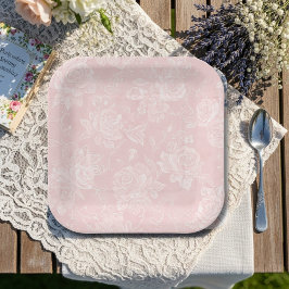Plato De Papel Pink Rose Garden Party
