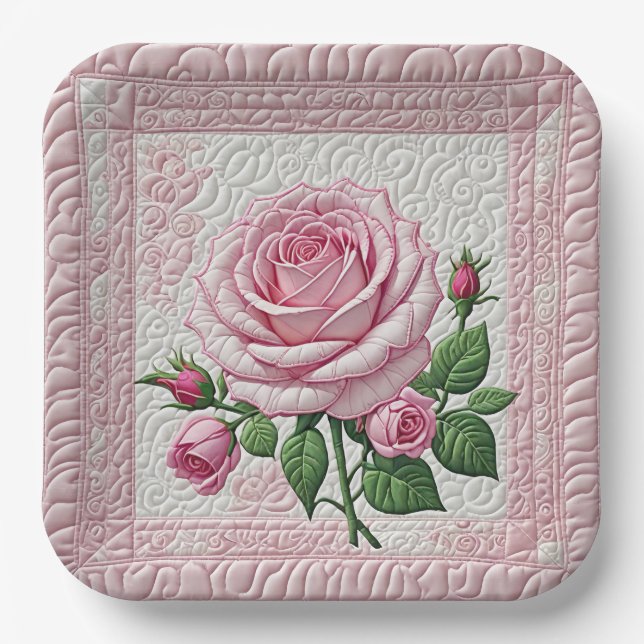 Plato De Papel Pink Rose Quilt (Anverso)