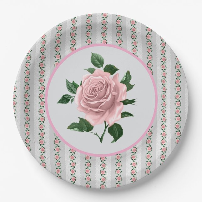 Plato De Papel Pink Roses  (Anverso)