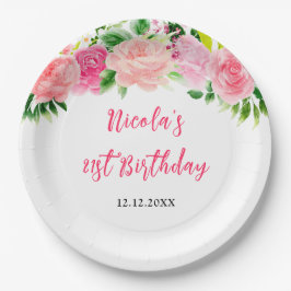 Plato De Papel Pink Roses Floral Birthday
