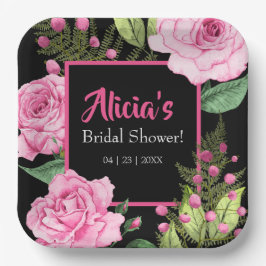 Plato De Papel Pink Roses on Black Bridal Shower