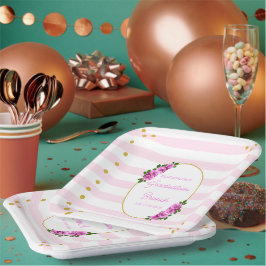 Plato De Papel Pink Roses Striped Graduation Brunch