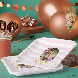 Plato De Papel Pink Roses Striped Graduation Brunch