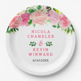 Plato De Papel Pink Roses with Foliage Wedding