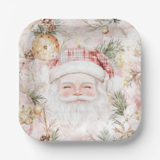 Plato De Papel Pink Santa Christmas