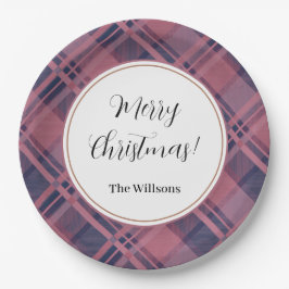 Plato De Papel Pink Scottish Lady Tartan Pattern Feliz Navidad