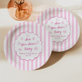 Plato De Papel Pink Sea You Soon Baby Coastal Baby Shower