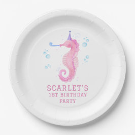Plato De Papel Pink Seahorse 1st birthday