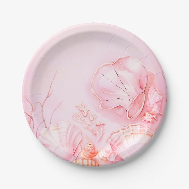 Plato De Papel Pink Seashell Dark (Anverso)