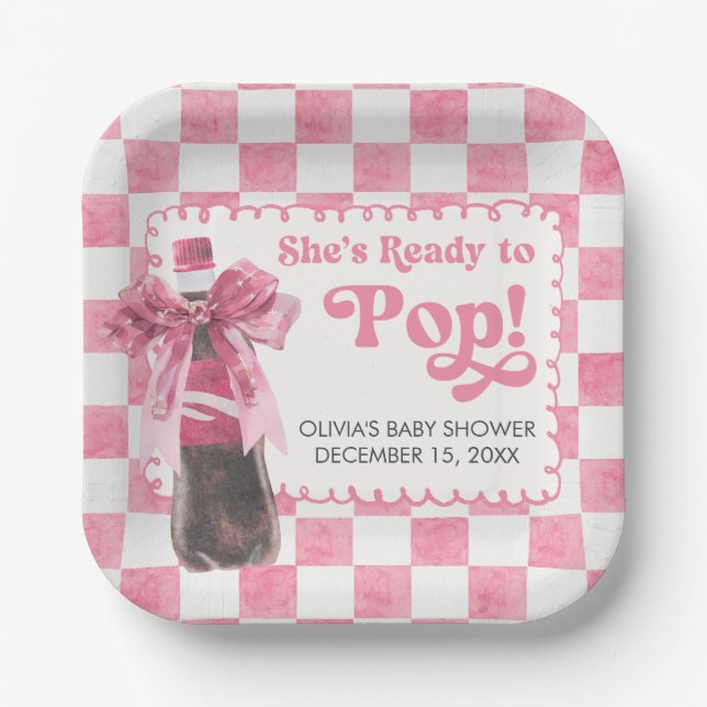 Plato De Papel Pink She's Ready to Pop Baby Shower (Anverso)