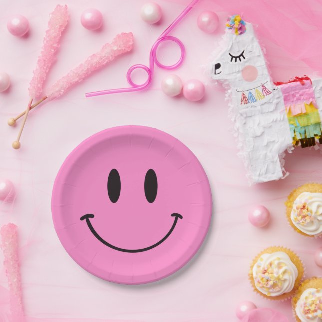 Plato De Papel Pink Smiley One Happy Dude/Gal 1er cumpleaños (Fiesta)