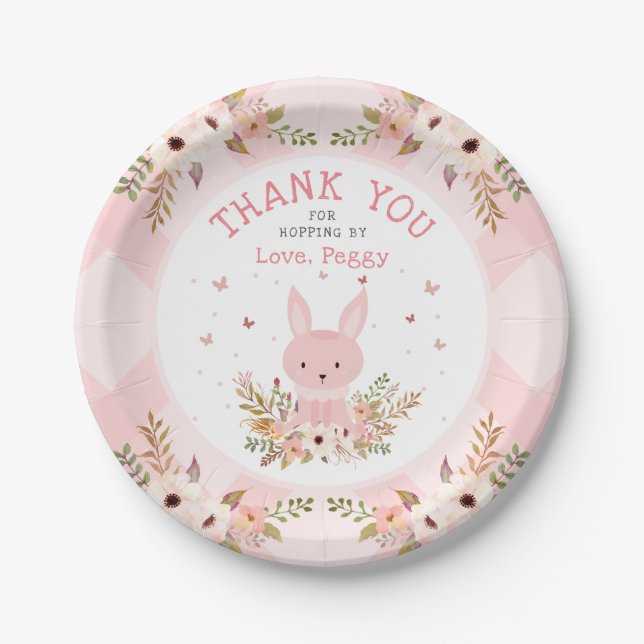 Plato De Papel Pink Some Bunny Floral Chica Cumpleaños (Anverso)