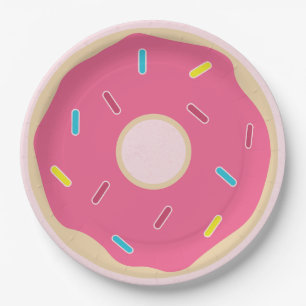 Plato De Papel Pink Sprinkle Donut Chica Fiesta de cumpleaños