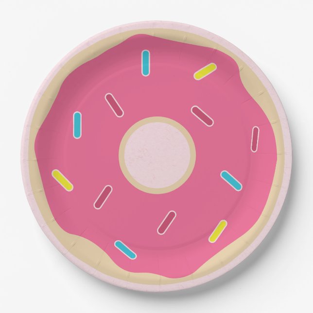 Plato De Papel Pink Sprinkle Donut Chica Fiesta de cumpleaños (Anverso)