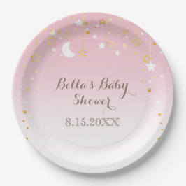 Plato De Papel Pink Stars Moon Baby Shower