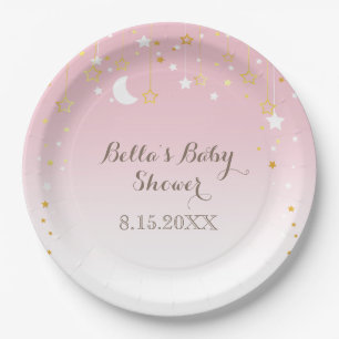 Plato De Papel Pink Stars Moon Baby Shower