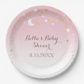 Plato De Papel Pink Stars Moon Baby Shower
