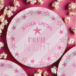 Plato De Papel Pink Stars Movie Night Party Plates