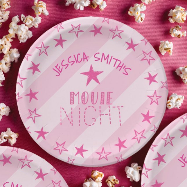 Plato De Papel Pink Stars Movie Night Party Plates (Subido por el creador)