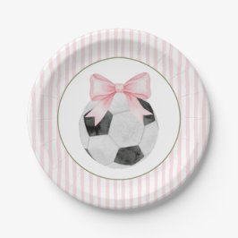 Plato De Papel Pink Stripe Soccer 