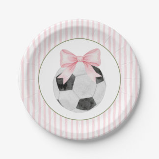 Plato De Papel Pink Stripe Soccer