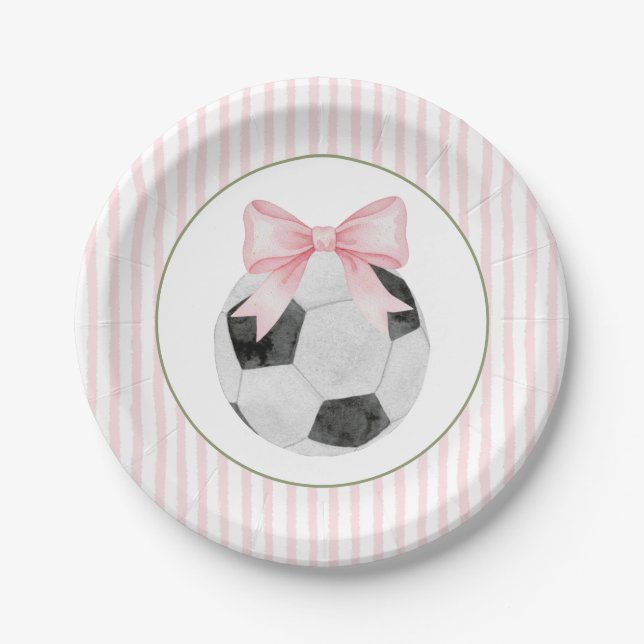 Plato De Papel Pink Stripe Soccer  (Anverso)