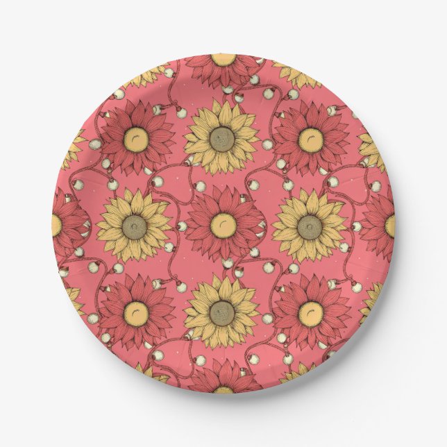 Plato De Papel Pink Sunflowers Christmas (Anverso)
