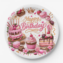 Plato De Papel Pink Sweet Dessert Birthday Party Paper Plates
